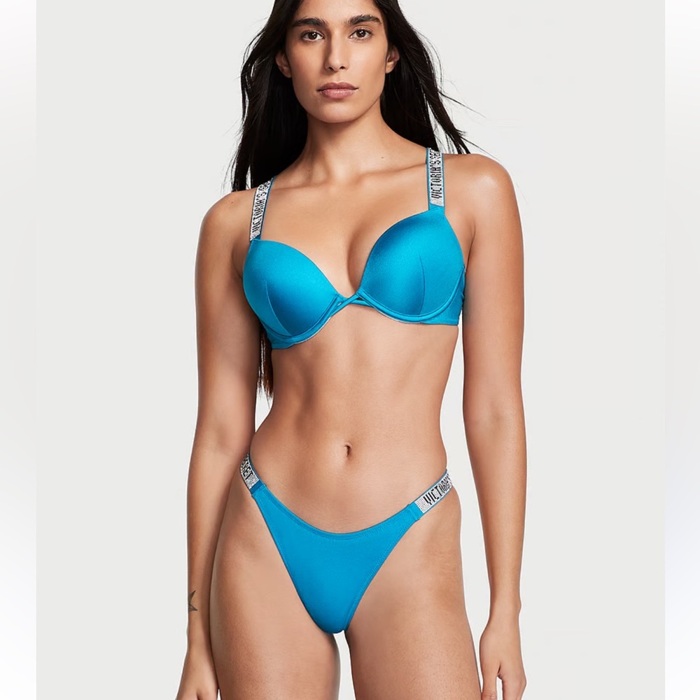 Victoria Secret - NEW WITH TAGS Shiny Straps Bikini Add-2-cups PushUp & Thong